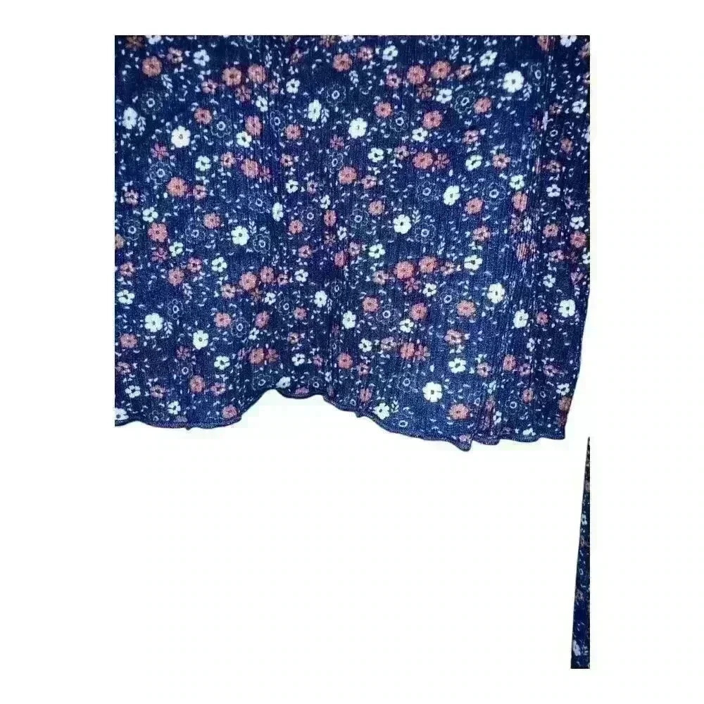 Kensie Girl Navy Blue Long Sleeve Floral Crop Top, Size 12 - Picture 4 of 4